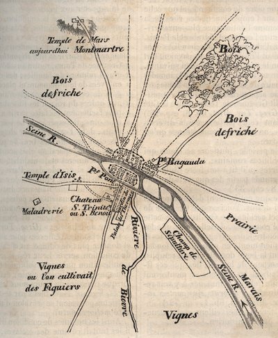 Plan de Paris sous les Mérovingiens - Gravure dans « Histoire physique, civile et morale de Paris : depuis les premiers temps historiques jusqu