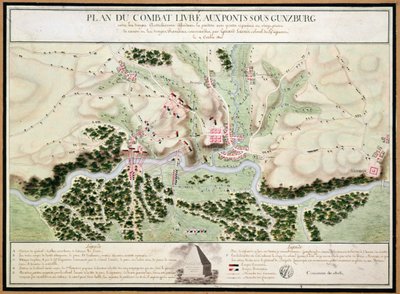 Plan des événements de la Bataille de Gunzburg entre les troupes autrichiennes et françaises en 1805, 1808 - French School