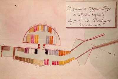 Plan de la flottille impériale dans le port de Boulogne le 17 janvier 1804 - French School