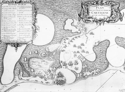 Plan de la ville et du port de Carthagène, Colombie, en 1697 - French School