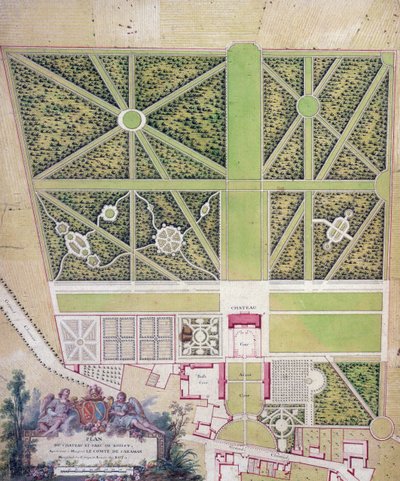 Plan du château et du parc de Roissy, appartenant au Comte de Caraman - French School