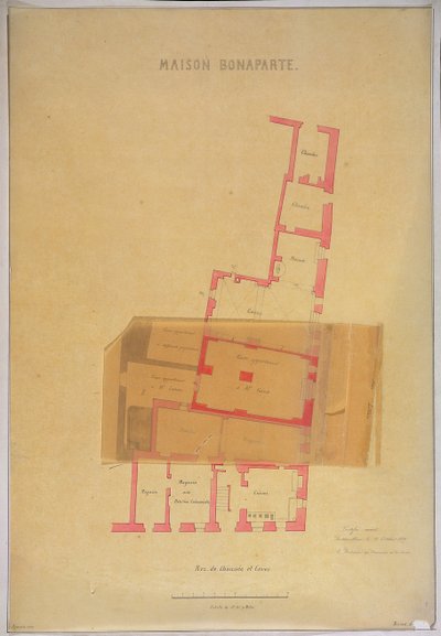 Plan du rez-de-chaussée et des caves de la maison à Ajaccio, Corse où Napoléon Bonaparte (1769-1821) est né, 1837 - French School