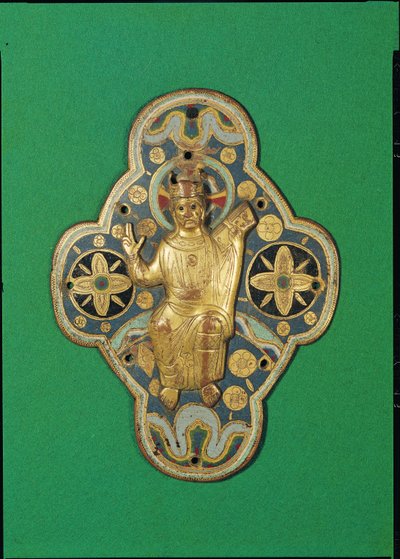 Plaque représentant Dieu bénissant (or et émail) - French School