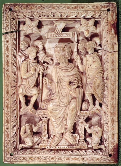 Plaque représentant le roi David sur son trône, de Reims, IXe-Xe siècle - French School