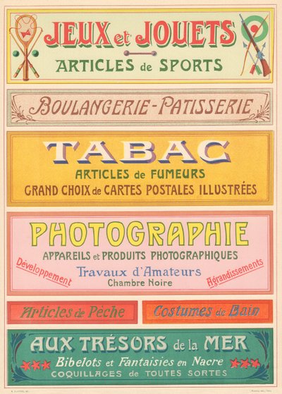Planche n° 20 : Modèles de signalisation pour peintre de lettres Art Nouveau - French School