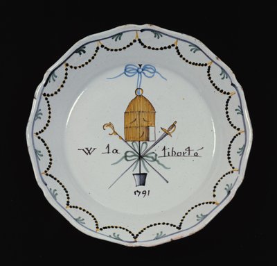 Assiette avec une cage à oiseaux ouverte et la légende Vive la Liberté, 1791 - French School