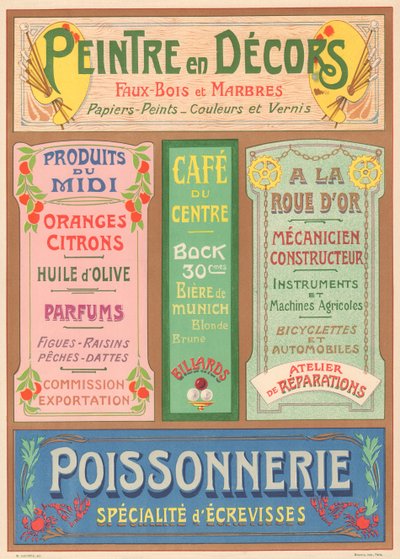 Planche n° 23 : Modèles de signalisation pour peintre de lettres Art Nouveau - French School