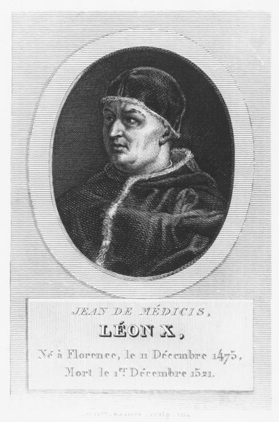 Pape Léon X, Giovanni di Lorenzo de Medici (gravure) - French School