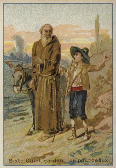 Le pape Sixte V enfant, gardant un troupeau de porcs - French School