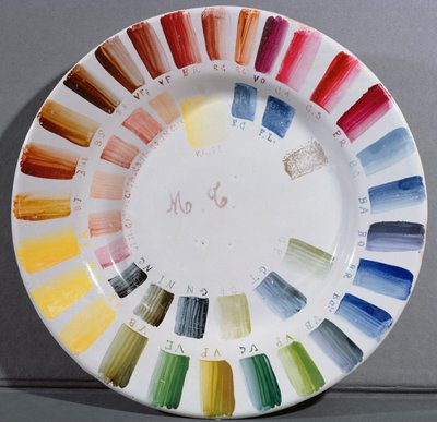 Assiette de fabricant de porcelaine avec un nuancier (porcelaine) - French School
