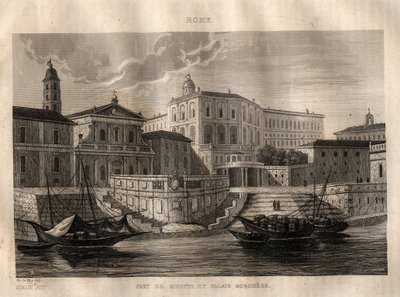 Porto di Ripetta et Palazzo Borghese - Rome - Gravure de « L