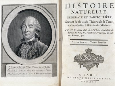 Portrait et page de titre de « Histoire naturelle, générale et particulière » de Buffon - French School