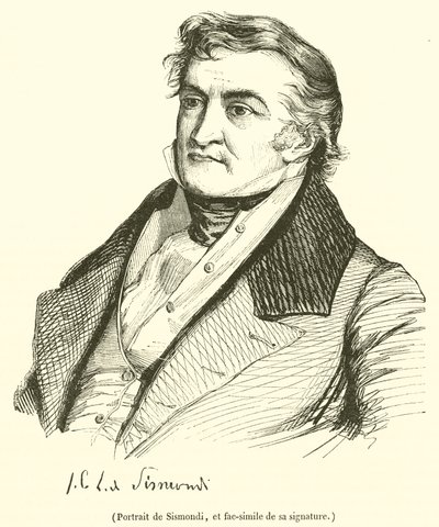 Portrait de Sismondi, et fac-similé de sa signature - French School