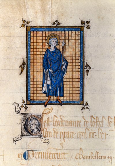 Portrait en pied de Saint Louis en majesté (Louis IX) (1214-1270) Miniature tirée du "Registre des Ordonnances de l