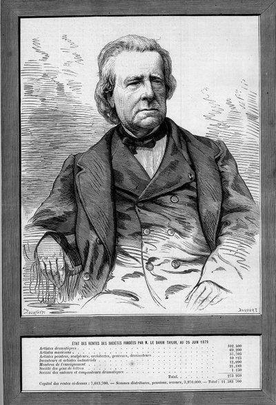 Portrait du Baron Taylor (Isidore Justin Severin Taylor, dit) (1789-1879), dramaturge et philanthrope français. Gravure dans "Le Monde Illustré" n°1172 du 13 septembre 1879. - French School