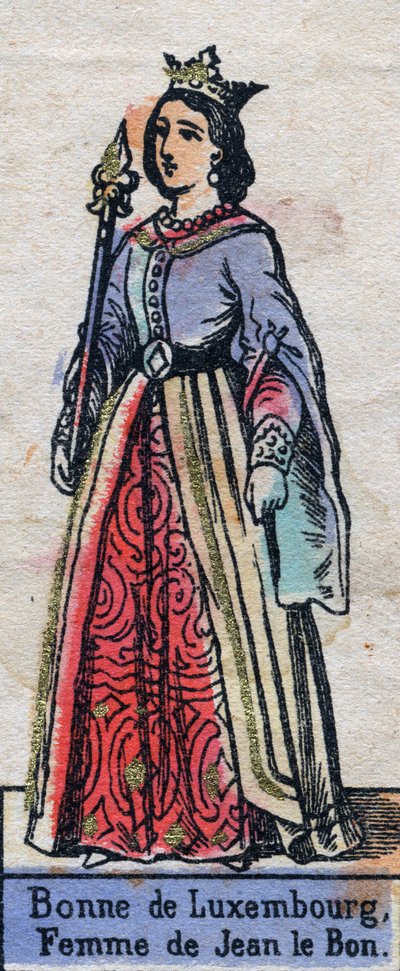 Portrait de Bonne de Luxembourg (1315-1349), épouse de Jean II de France. (dynastie capétienne). Illustration fin 19e siècle - French School