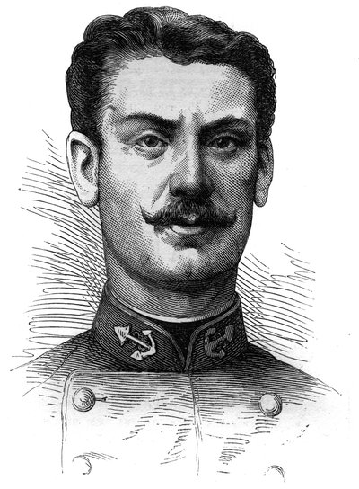 Portrait du capitaine Joseph Gallieni (1849-1916), soldat et explorateur français. Gravure dans « Le Monde Illustré » n°254 du 9 avril 1881 - French School