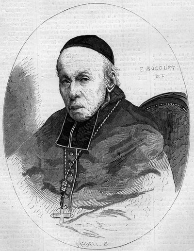 Portrait du cardinal Alexis Billiet (1783-1873), archevêque de Chambéry, Savoie (73). Gravure dans « Le Monde Illustré » n°239 du 9 novembre - French School