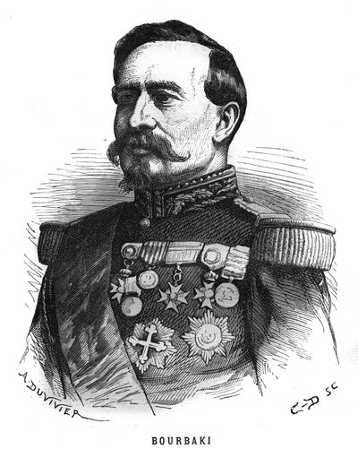 Portrait de Charles Denis Bourbaki (1816-1897), officier français. Gravure dans "Les Illustrations de l