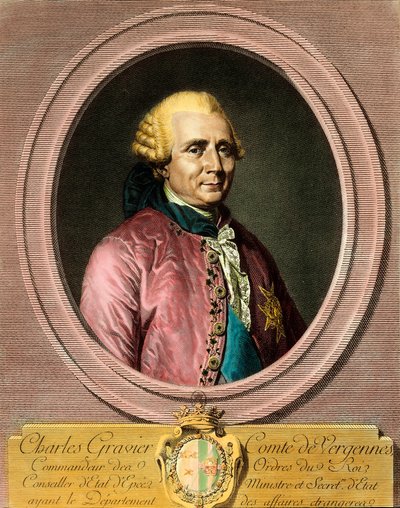 Portrait de Charles Gravier, comte de Vergennes (1719 - 1787). Gravure du XVIIIe siècle. Collection privée. - French School