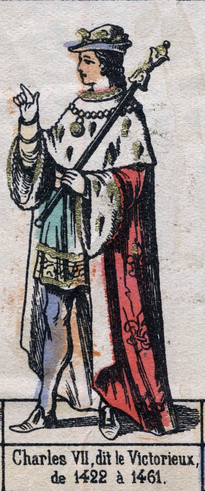 Portrait de Charles VII de France, dit Charles le Victorieux ou Charles le Bien Servi (1403-1461) (dynastie des Capétiens). Illustration fin 19ème siècle. - French School