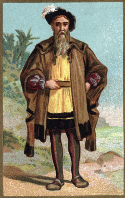 Portrait de Christophe Colomb (Cristoforo Colombo). Chromolithographie de la fin du 19ème siècle. - French School