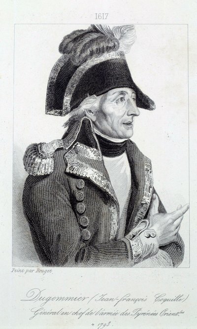 Portrait du général Dugommier (1738-1794) commandant des gardes nationales de la Martinique en 1790. Gravure du 19ème siècle - French School