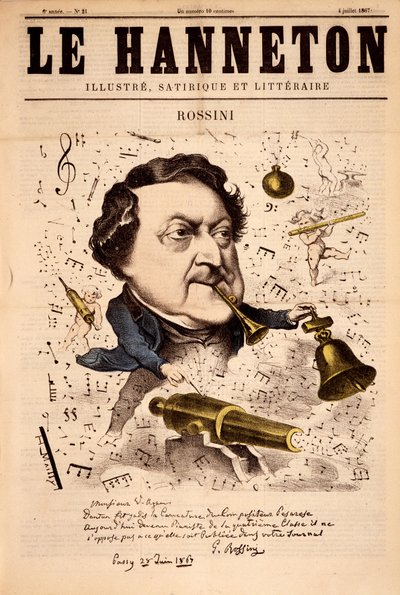 Portrait de Gioacchino Rossini (1792-1868) - dans "Le Hanneton" du 04/07/1867 - French School