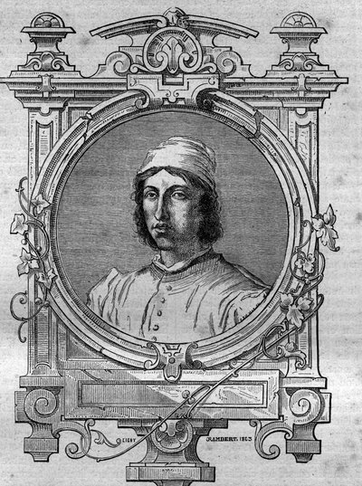 Portrait de Herimar, abbé de Saint-Denis de Reims (mort en 1070). Gravure dans « Histoire des papes-rois-reines et empereurs à travers les siècles » par Maurice Lachatre - French School