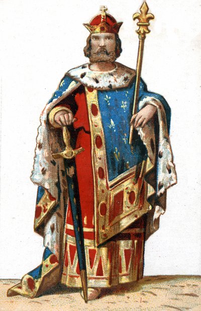 Portrait de Hugues I Capet (v. 941-996), Duc de France puis Roi de France. Chromolithographie de la fin du 19e siècle - French School