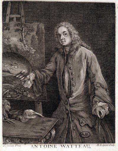 Portrait de Jean Antoine Watteau (1684-1721), peintre français - gravure - French School