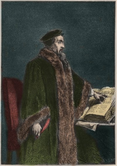 Portrait de Jean Calvin (Jean Cauvin) (1509-1564), réformateur religieux et écrivain français - gravure de "L