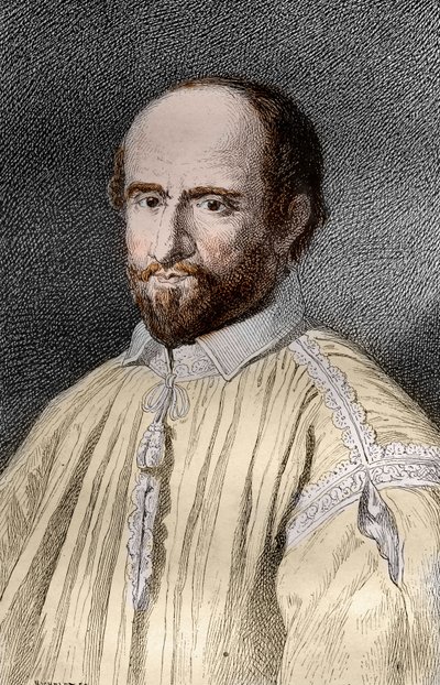 Portrait de Jean Duvergier de Hauranne, abbé de Saint-Cyran, religieux et théologien janséniste français, gravure de « Les mystères » - French School