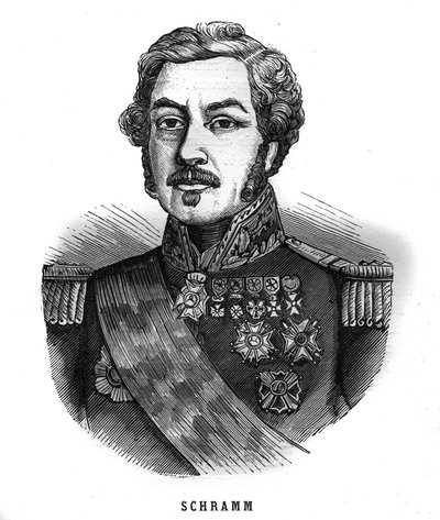 Portrait de Jean Paul Adam Schramm (1789-1884) général français. Gravure dans "Les Illustrations De L