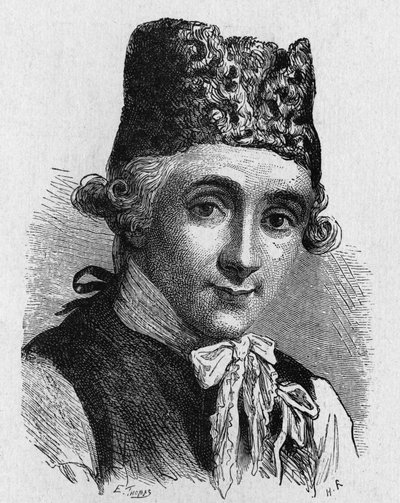Portrait de Jefferies, scientifique, qui accompagna Blanchard lors de la première traversée en ballon de la Manche - dans « Album de la Science ; savants illustres ; Grandes découvertes » 1896. - French School