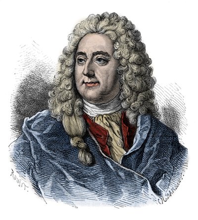 Portrait de John Law (1671 - 1729) Contrôleur financier, responsable écossais de la faillite (Événement de la Rue Quincampoix) - gravure de « L