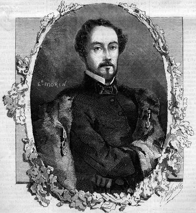 Portrait de Juan Prim y Prats, comte de Reuss (1814-1870), général et homme politique espagnol. Gravure dans « Le Monde Illustré » n°151 du 3 mai 1860. - French School