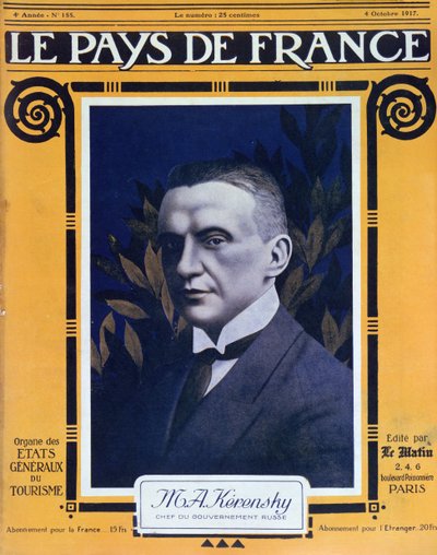 Portrait de Kerensky, couverture du magazine français Le Pays de France, 4 octobre 1917 - French School