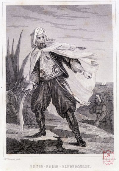 Portrait de Kheir - Eddin - Barberousse, pirate turc du 16e siècle - dans « Histoire des pirates et corsaires de l