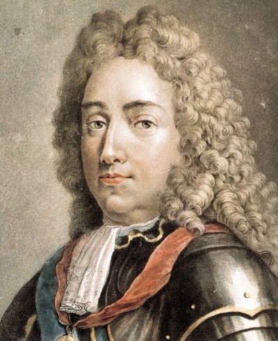 Portrait de Louis-Joseph de Bourbon, duc de Vendôme, gravure en couleur - French School