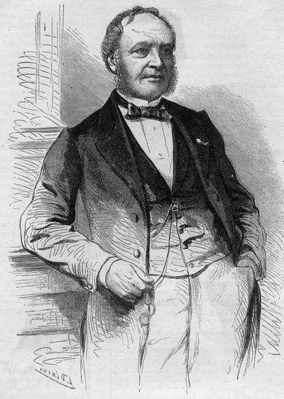 Portrait de Louis Christophe François Hachette (1800-1864), éditeur français. Gravure dans « Le Monde Illustré » n°383 du 13 août 1864 - French School