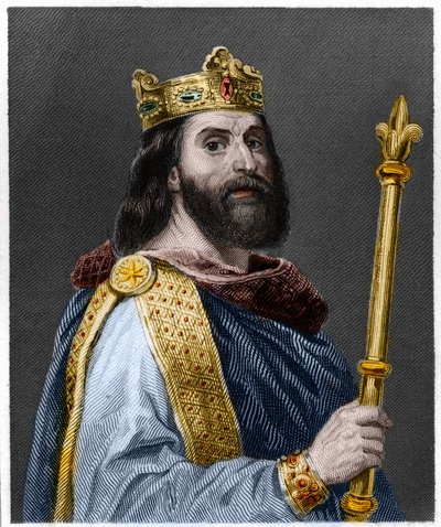 Portrait de Louis II le Bègue ou le Fainéant (846 - 879), roi de France - dans "Histoire des Français" par Lavallée, gravure, sd - French School
