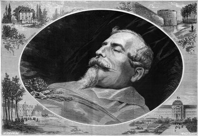 Portrait de Napoléon III (1808-1873), sur son lit de mort. Gravure dans « Le Monde Illustré » n°824 du 25 janvier - French School