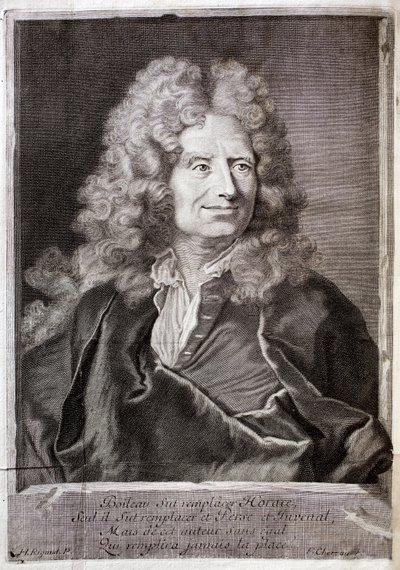 Portrait de Nicolas Boileau, également connu sous le nom de Boileau Despréaux (Boileau-Despréaux) (1636-1711) poète, écrivain. Gravure pour illustrer les Œuvres de M. Boileau Despréaux, avec des illuminations historiques, Volume 1, édition Fabre et Barillo - French School