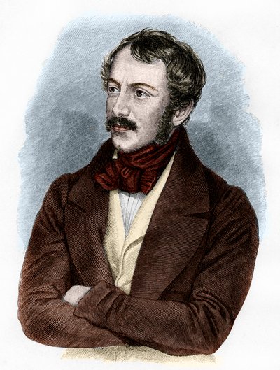 Portrait de Nikolaus Lenau (gravure en couleur) - French School