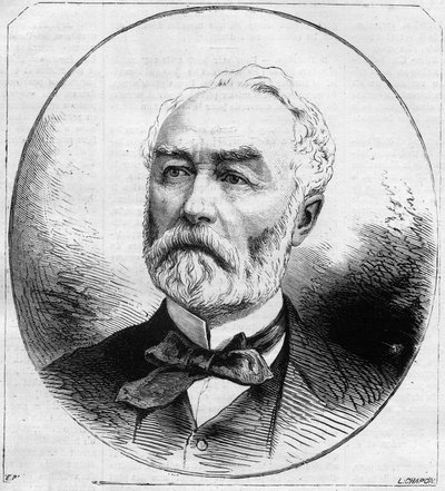 Portrait de Pierre Frédéric Dorian (1814-1873), homme politique français, ministre des travaux publics sous la Troisième République en 1870. Gravure dans « Le Monde Illustré » n°707 du 29 octobre - French School
