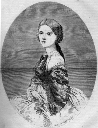 Portrait de la Princesse Clotilde de Savoie (1843-1911), future épouse du Prince Napoléon (1822-1891). Gravure dans « Le Monde Illustré » n°94 du 29 janvier 1859. - French School