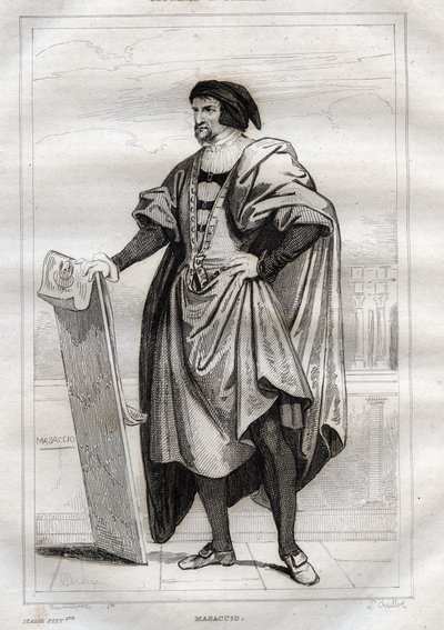 Portrait du peintre italien Masaccio (Tommaso di Giovanni Cassai) (1401-1428) - Gravure de « L