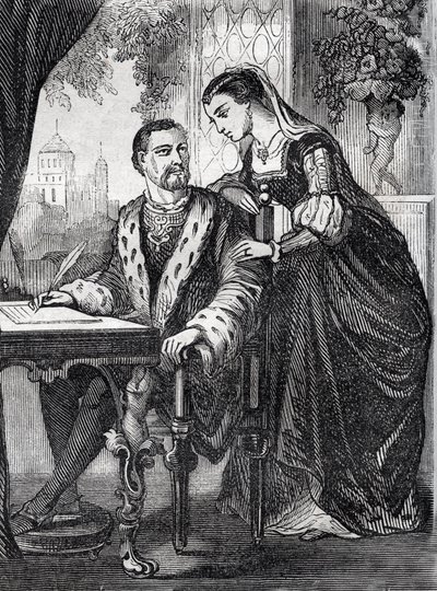 Portrait du roi de France Henri II (1519-1559) et de Diane de Poitiers (1499-1566) - gravure - French School