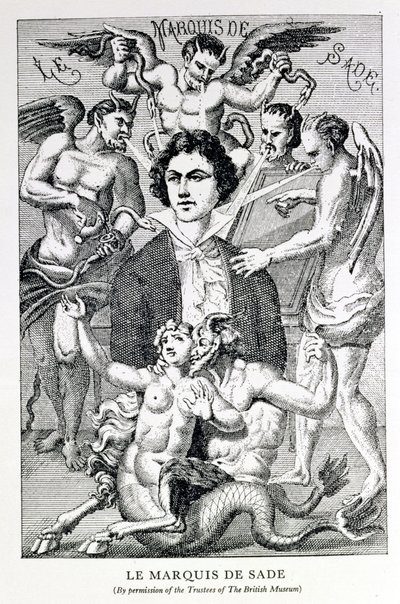 Portrait du Marquis de Sade entouré de démons (gravure) - French School